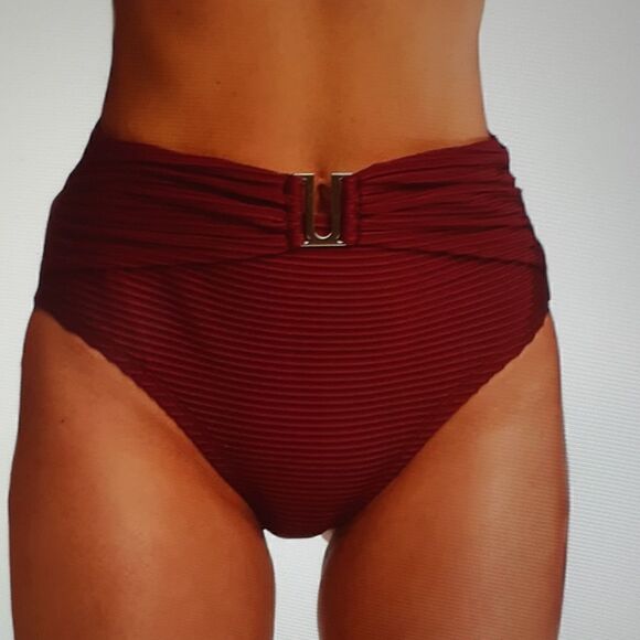 New High Waist U-Trim Plus Bikini Bottom Maroon Supreme 2X Women's - Picture 1 of 5